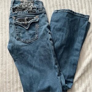 Miss me y2k distressed light wash grunge black peep low rise waist bootcut jeans